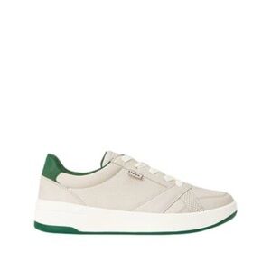 STAUD Cream Leather Low-Profile Sneakers with Green Heel